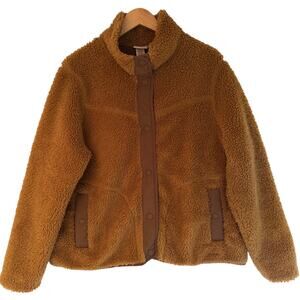 L.L.Bean Sherpa Fleece Jacket Womens Medium Beige Snap Front Teddy Coat